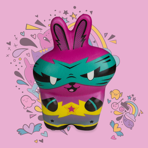 Soft’n Slo Squishies™ Designerz Super Bunny is a heroic bunny squishy. 