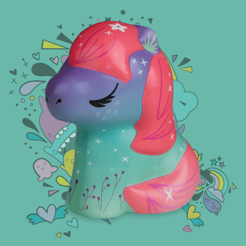 Soft’n Slo Squishies™ Designerz Pony is a horse squishy with a cute pattern. 